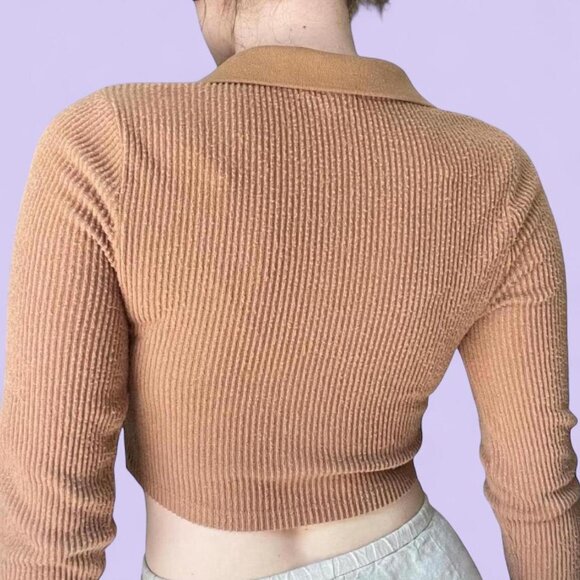 Wild Fable Light Brown Ribbed Collared Crop Top – Size M - Picture 4 of 5